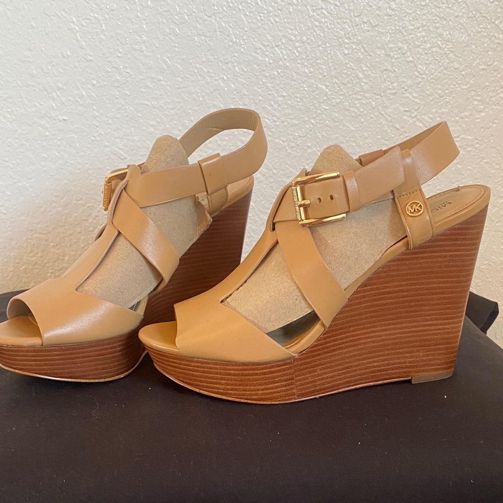 Michael Kors Camel Wedge Sandals
